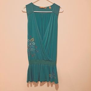 Y2K RARE Ted Baker Teal Floral Drop Waist Mini Dress Ted Baker Size 3